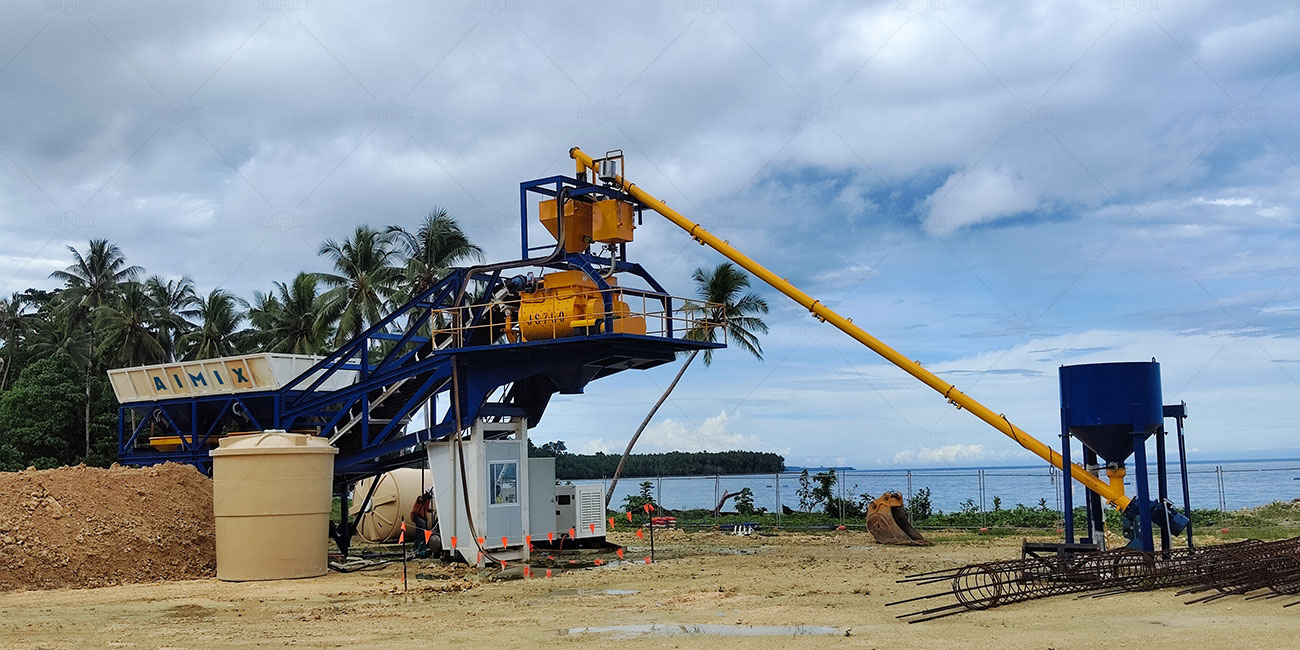 Mini Stationary Type Concrete Batching Plant Working on-site